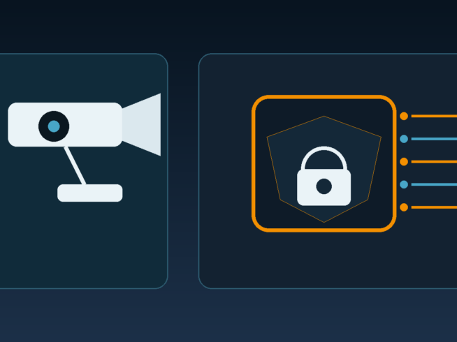 Abstract CCTV camera and privacy shield showing responsible video surveillance and data protection